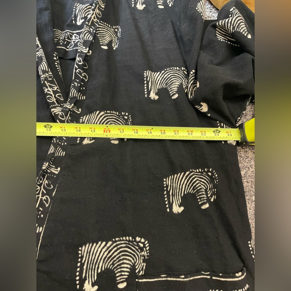 Vintage Boho Mudcloth Robe Poncho Kimono Safari Zebra Black Heavyweight Cotton L - Picture 7 of 8